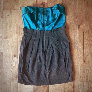 LUSH Strapless Dress Size Medium zipper dress dark green black satin